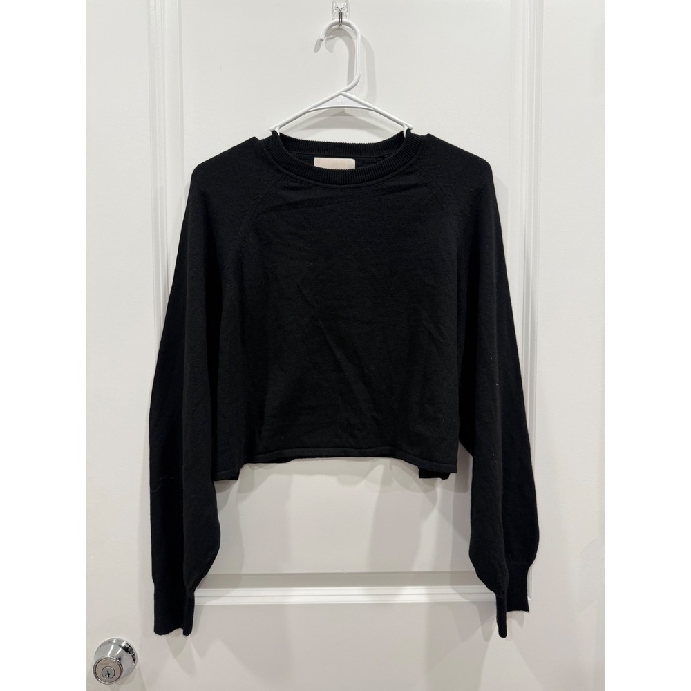 Industry Republic Clothing Black Wool Blend Cropped Raglan Sweater Large NWT